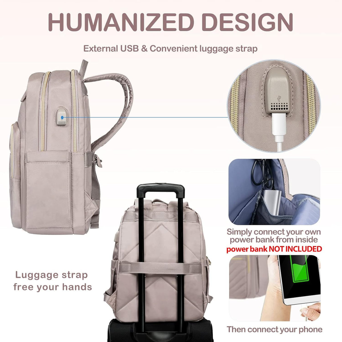 Commuter Backpack with Padded Laptop Compartment USB Charging Port and Luggage Strap - Image 8