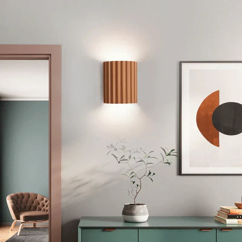 Contemporary Wall Sconce Light with Ribbed Ceramic Design and Up-Down Glow - Image 1