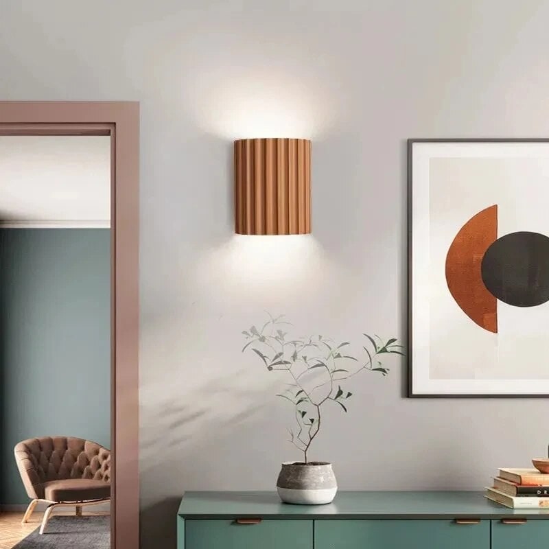 Contemporary Wall Sconce Light with Ribbed Ceramic Design and Up-Down Glow - Image 4