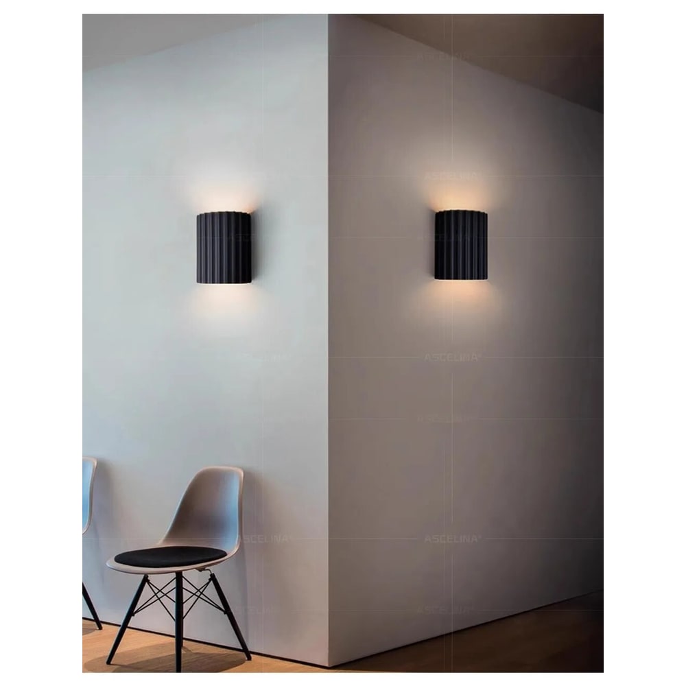 Contemporary Wall Sconce Light with Ribbed Ceramic Design and Up-Down Glow - Image 5