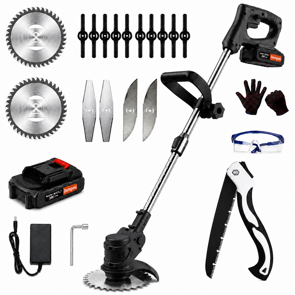Cordless String Trimmer with Adjustable Head Wheels and Battery Powered Grass Cutting Kit - Image 1