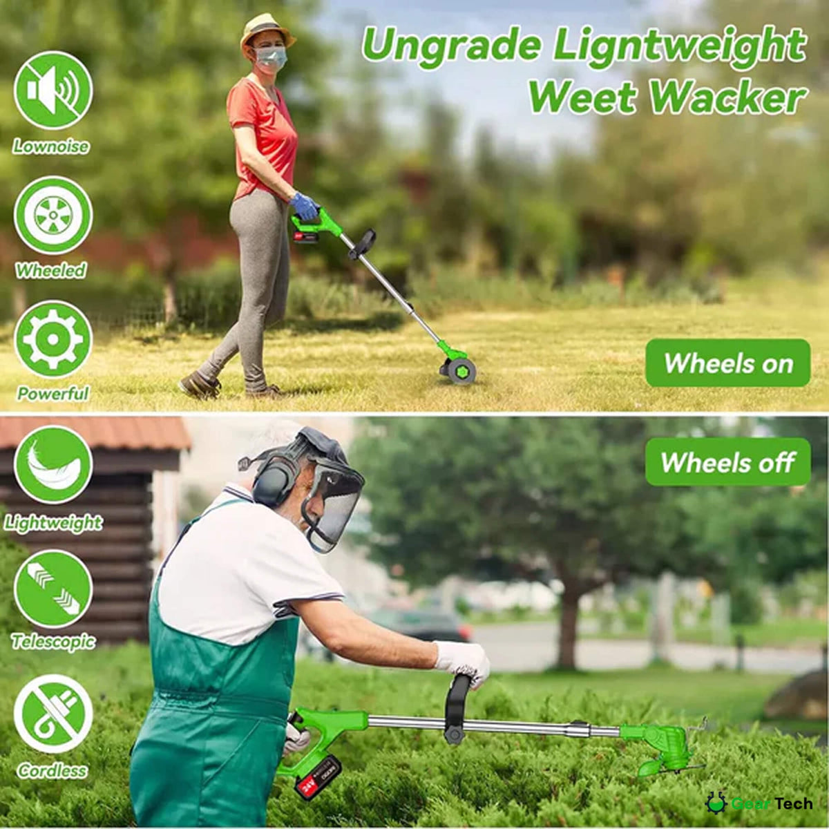 Cordless String Trimmer with Adjustable Head Wheels and Battery Powered Grass Cutting Kit - Image 12