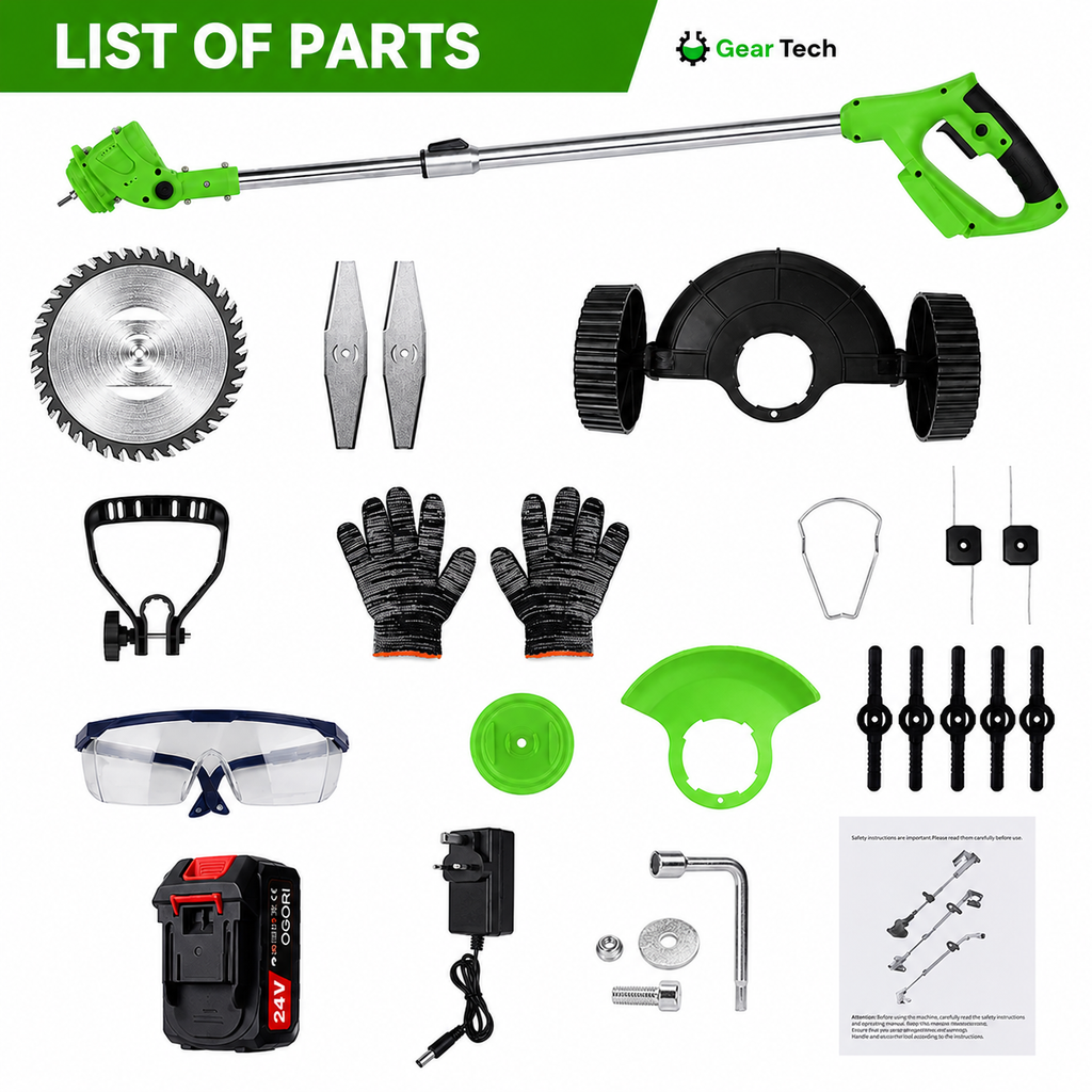 Cordless String Trimmer with Adjustable Head Wheels and Battery Powered Grass Cutting Kit - Image 4