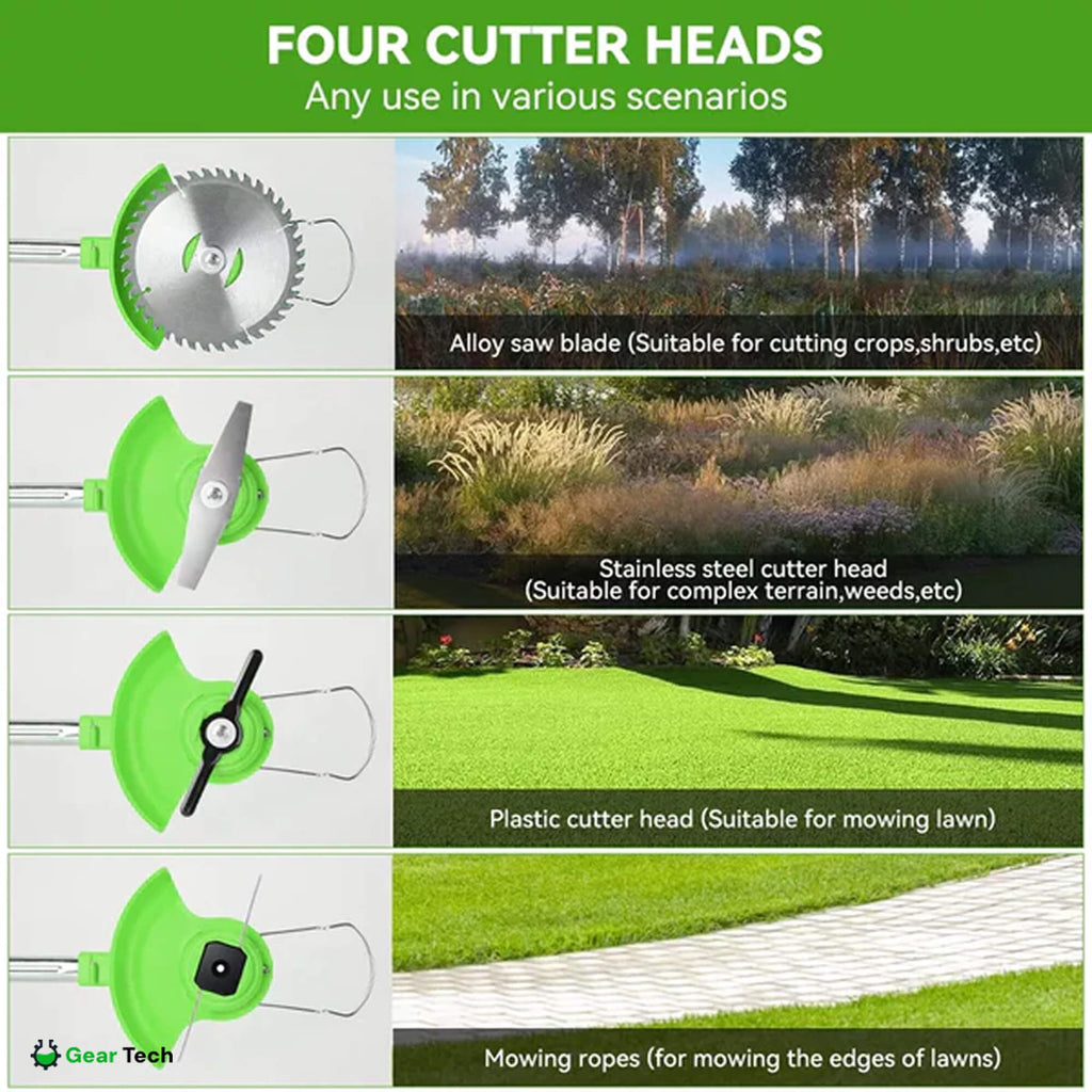 Cordless String Trimmer with Adjustable Head Wheels and Battery Powered Grass Cutting Kit - Image 5