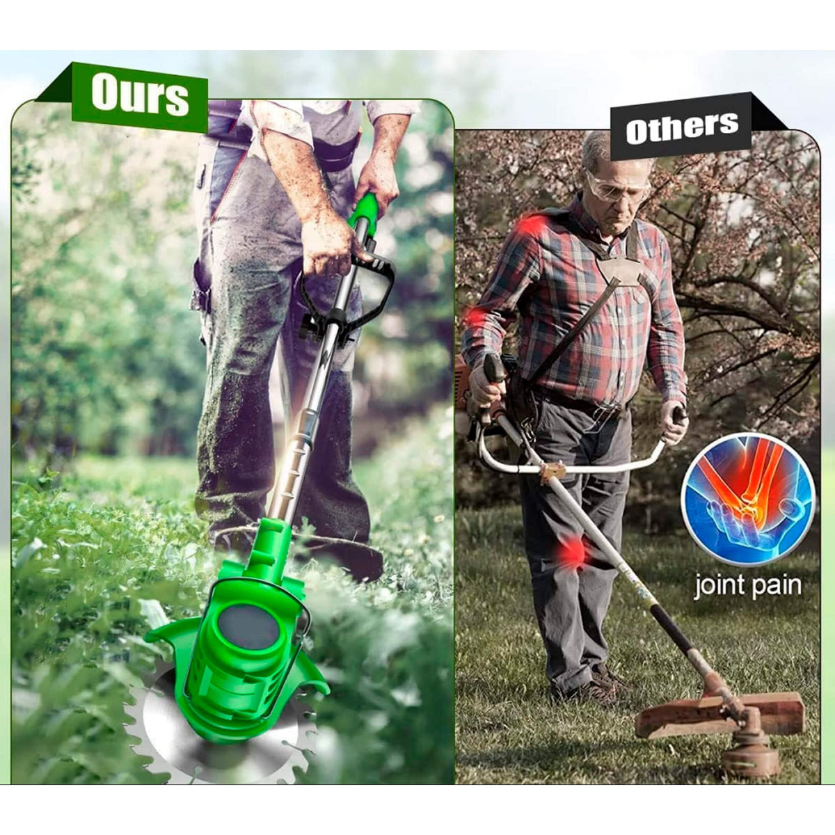 Cordless String Trimmer with Adjustable Head Wheels and Battery Powered Grass Cutting Kit - Image 7