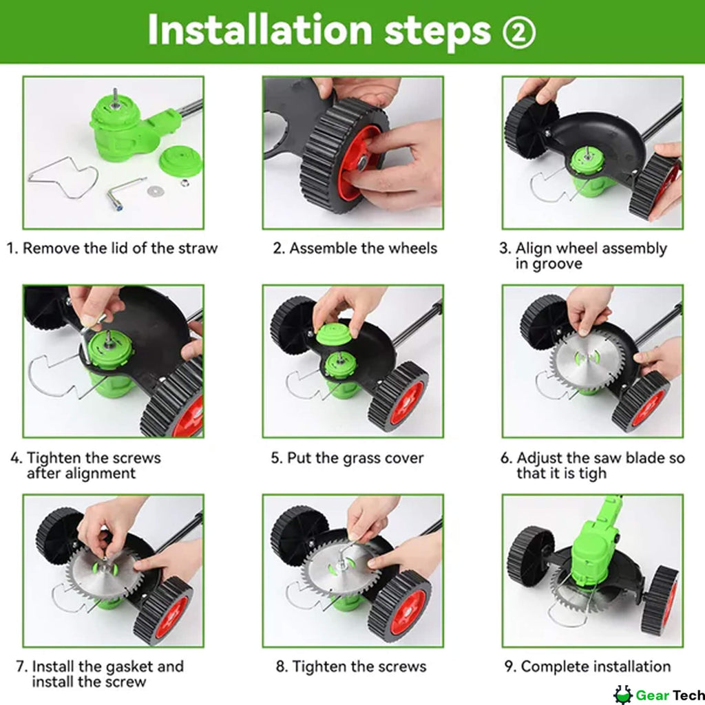Cordless String Trimmer with Adjustable Head Wheels and Battery Powered Grass Cutting Kit - Image 8