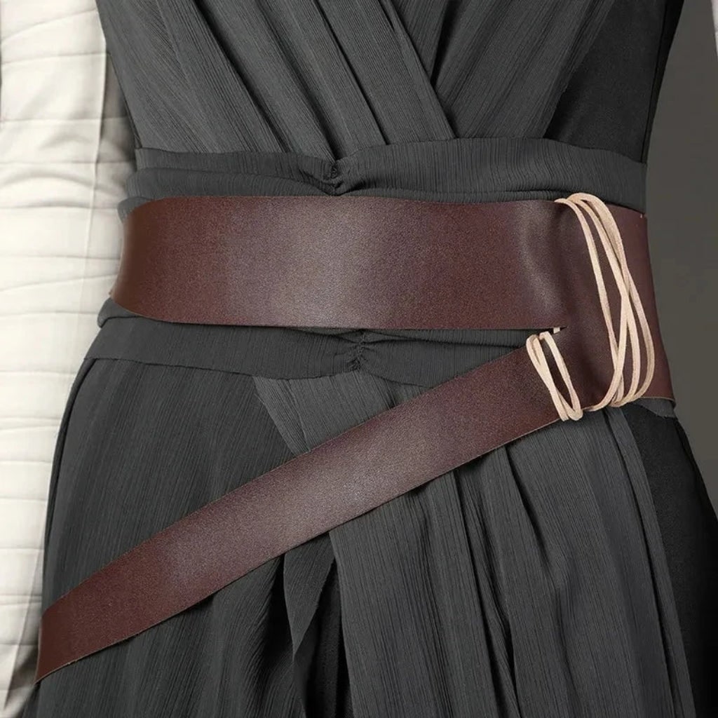 Cosplay Costume Sci-Fi Warrior Set with Draped Tunic Arm Wraps and Faux-Leather Belt - Image 5
