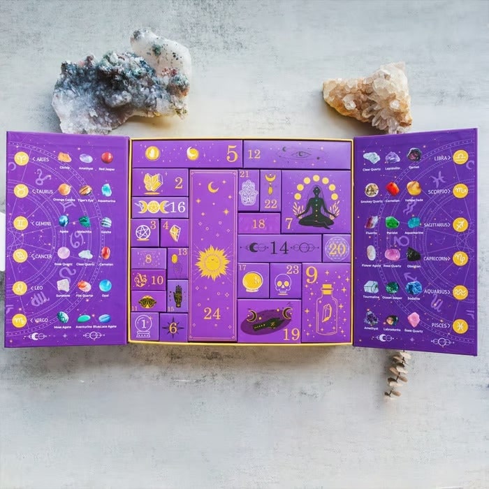 Crystal Advent Calendar with Gemstones Carved Figurines and Zodiac Design for Holiday Countdown - Image 1
