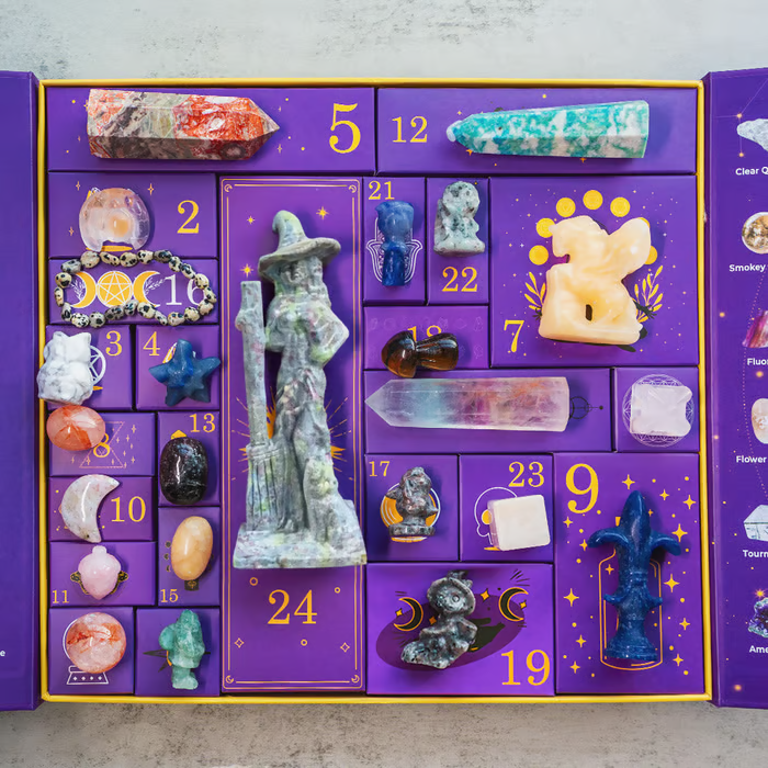 Crystal Advent Calendar with Gemstones Carved Figurines and Zodiac Design for Holiday Countdown - Image 2