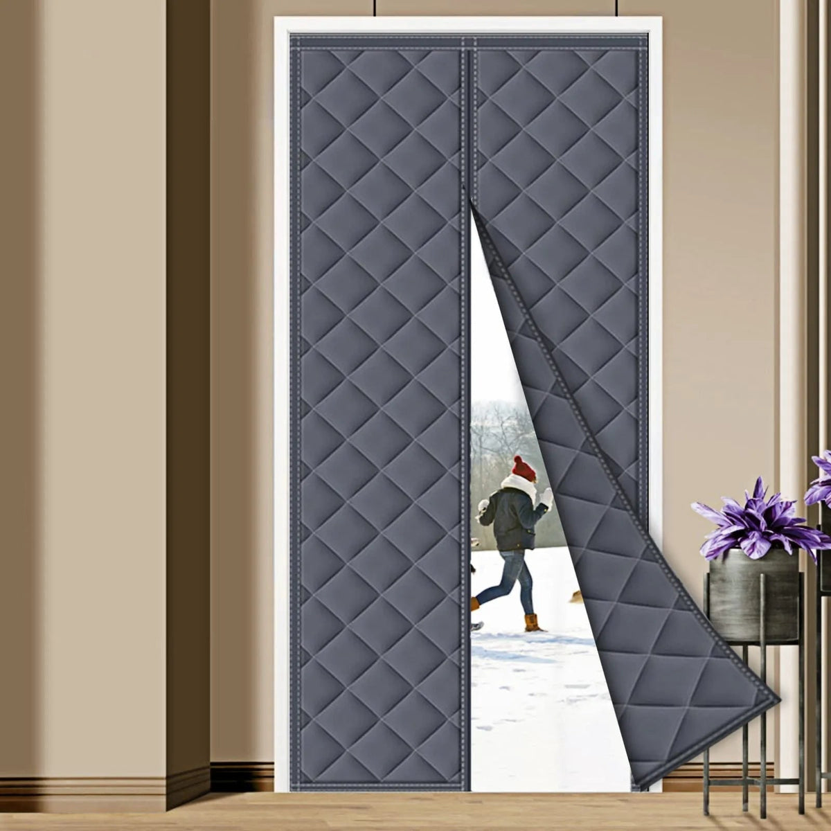Curtain As a Door Magnetic Thermal Insulated with Quilted Diamond Pattern - Image 1