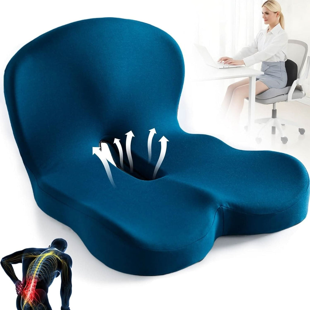 Desk Chair Seat Cushion with Memory Foam Ergonomic Lumbar Support and Contoured Back - Image 1