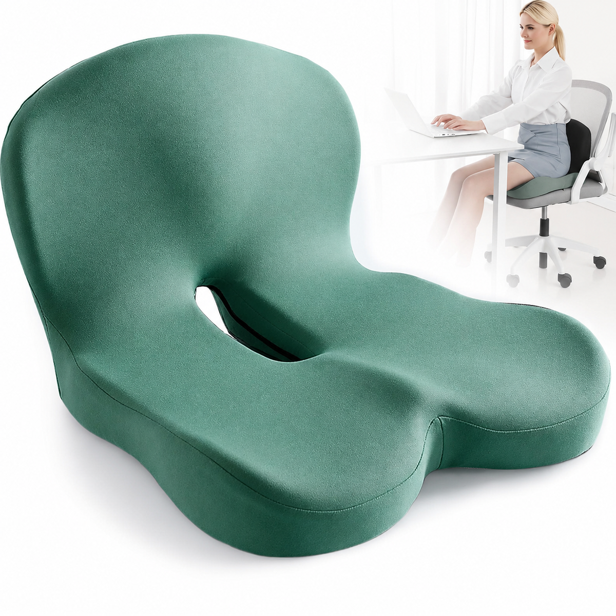 Desk Chair Seat Cushion with Memory Foam Ergonomic Lumbar Support and Contoured Back - Image 6