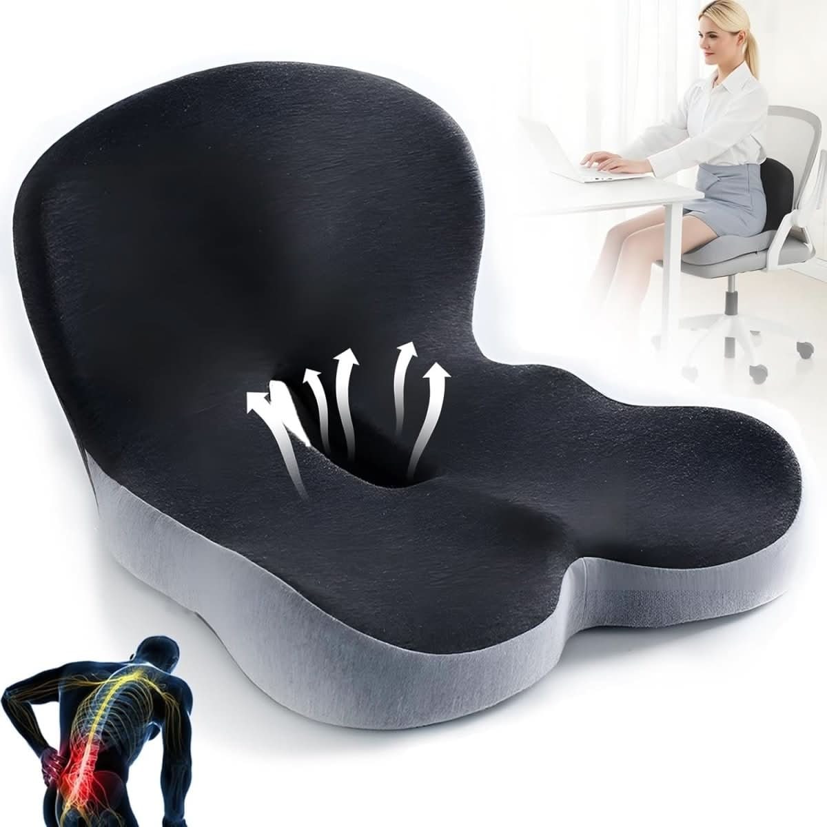 Desk Chair Seat Cushion with Memory Foam Ergonomic Lumbar Support and Contoured Back - Image 9