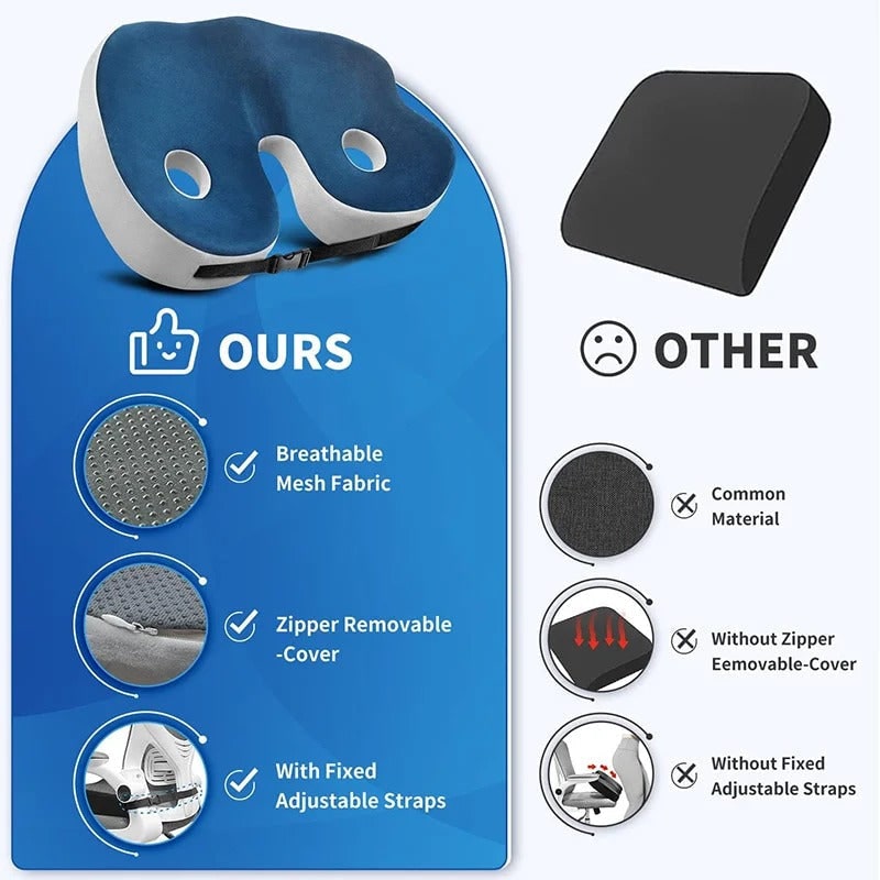 Desk Chair Seat Cushion with Memory Foam Orthopedic Support and Adjustable Strap - Image 5