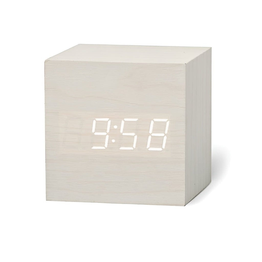 Digital Alarm Clock with LED Display and Temperature Wooden Cube Tabletop Design - Image 5