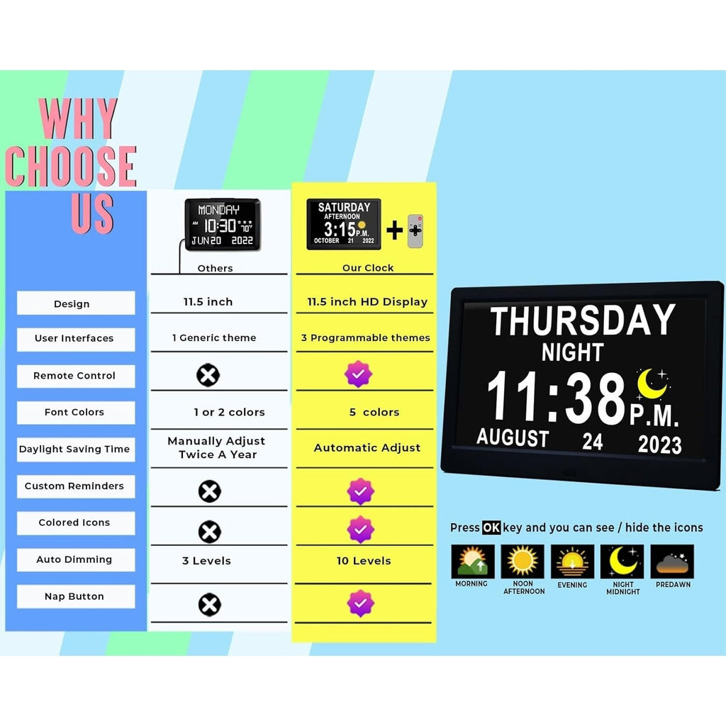 Digital Calendar Clock with Large Display Wireless Remote Control and Alarm Reminders - Image 6