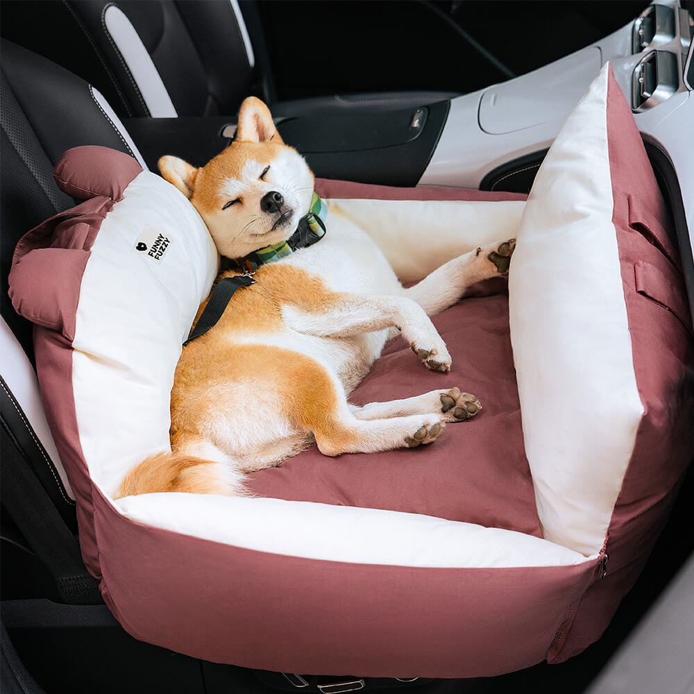 Dog Car Seat with Safety Leash Padded Cushion and Removable Cover for Pet Travel - Image 1