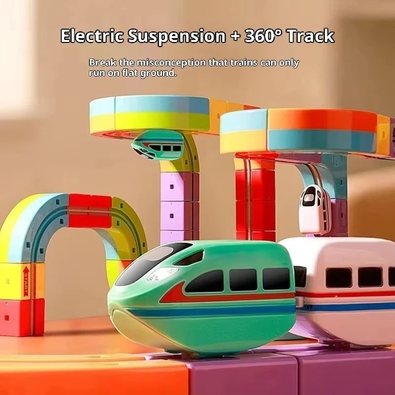 Electric Building Block Train Track Set with Rechargeable USB Power and Modular 3D Construction - Image 2