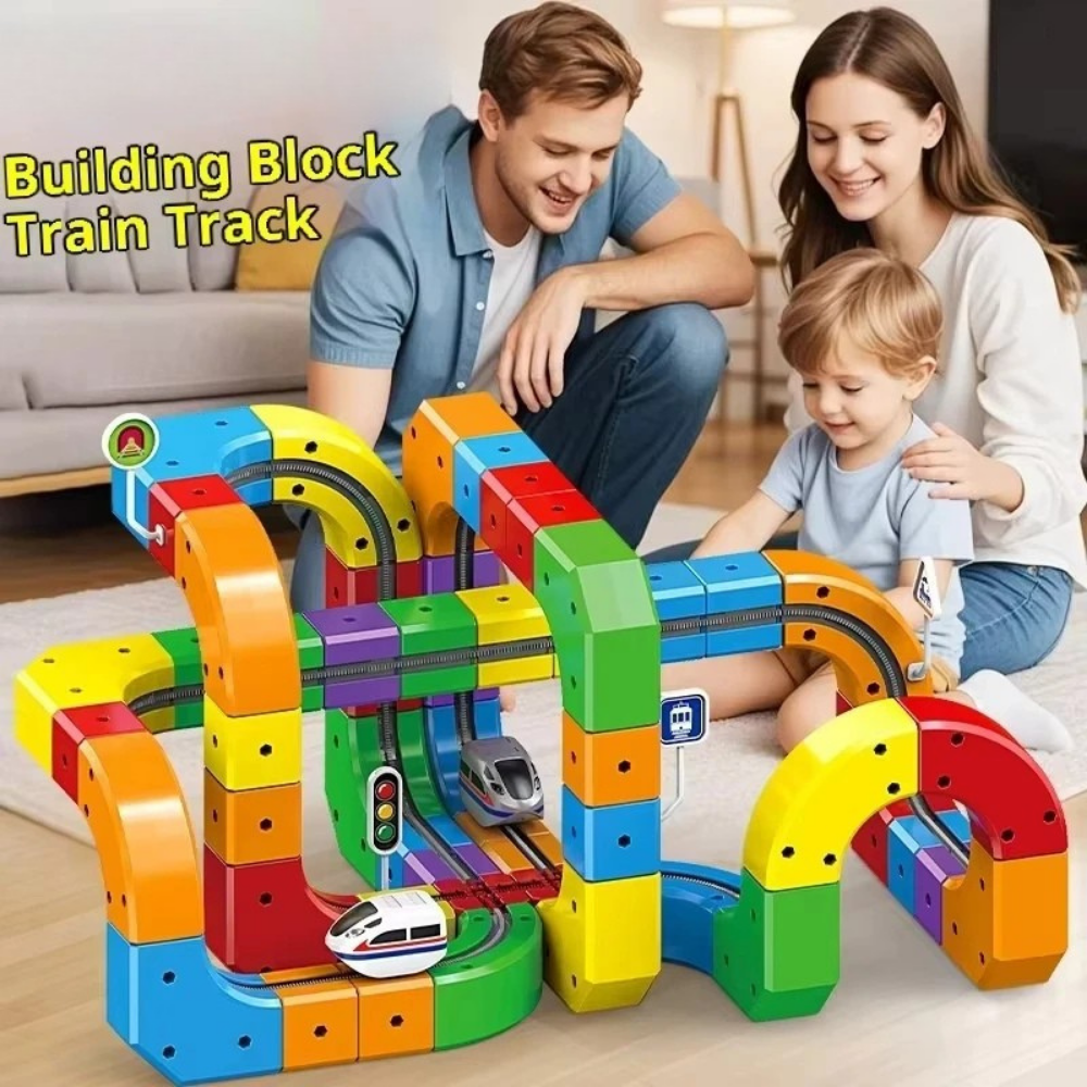 Electric Building Block Train Track Set with Rechargeable USB Power and Modular 3D Construction - Image 4