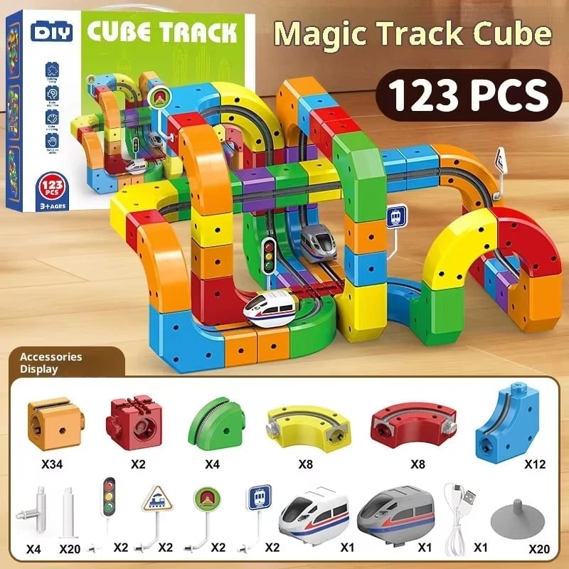 Electric Building Block Train Track Set with Rechargeable USB Power and Modular 3D Construction - Image 6