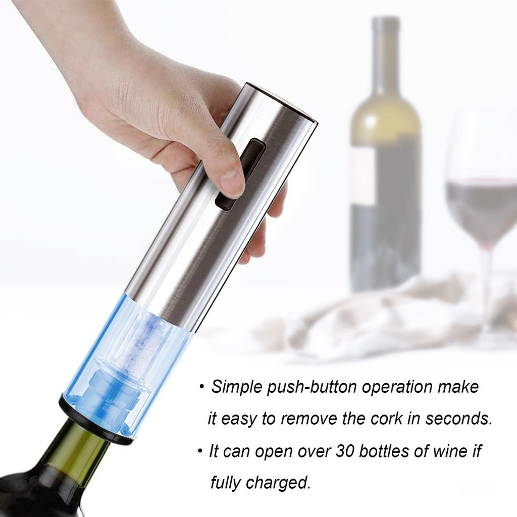Electric Wine Opener Rechargeable Set with Vacuum Stoppers Foil Cutter and Storage Stand - Image 2