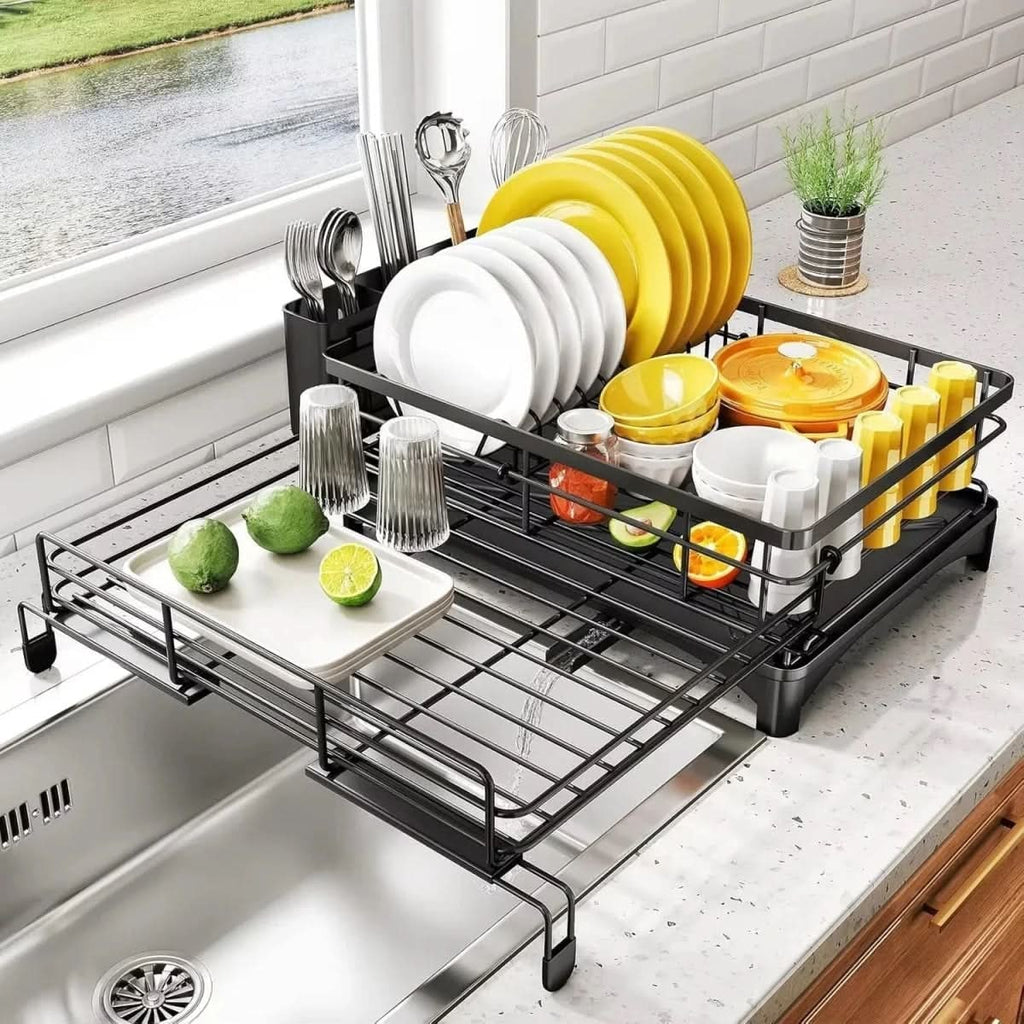 Expandable Dish Drying Rack with Integrated Drip Tray and Over Sink Extension Legs - Image 5