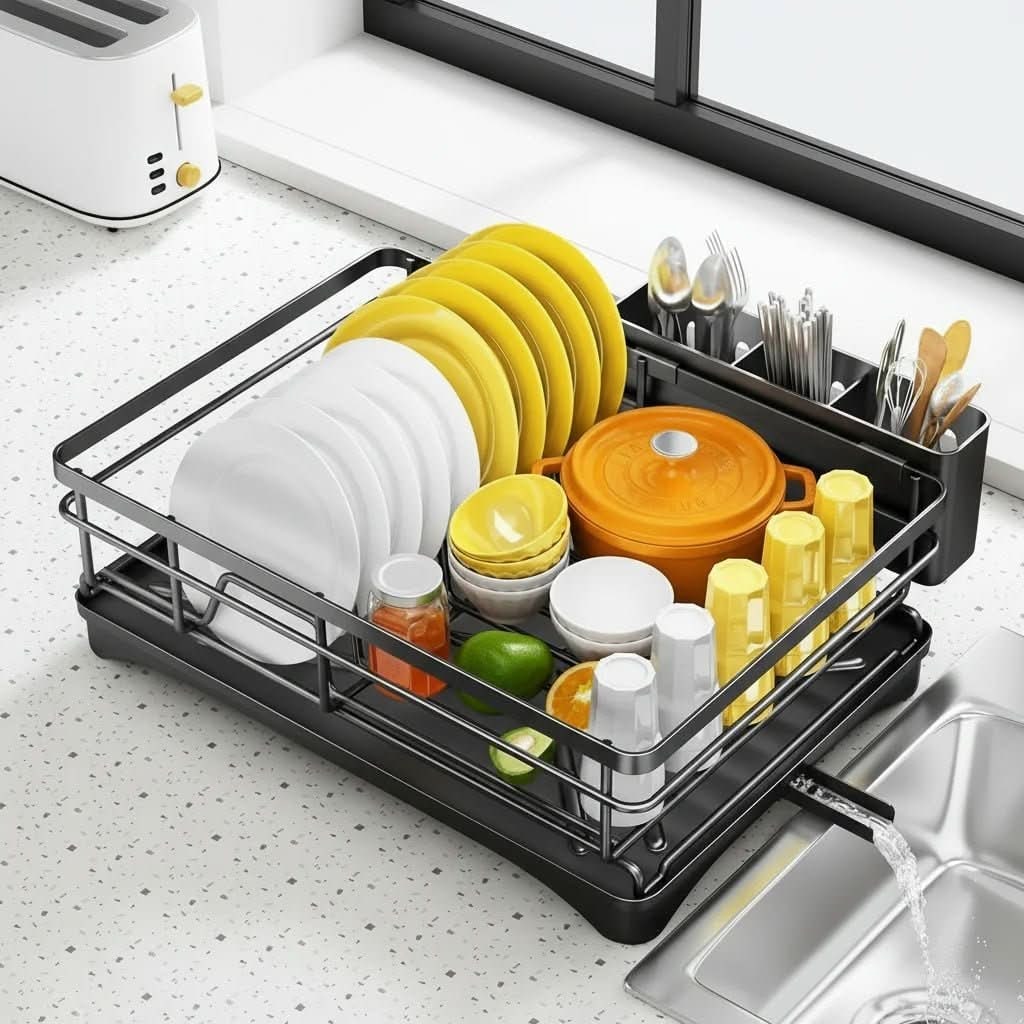Expandable Dish Drying Rack with Integrated Drip Tray and Over Sink Extension Legs - Image 6