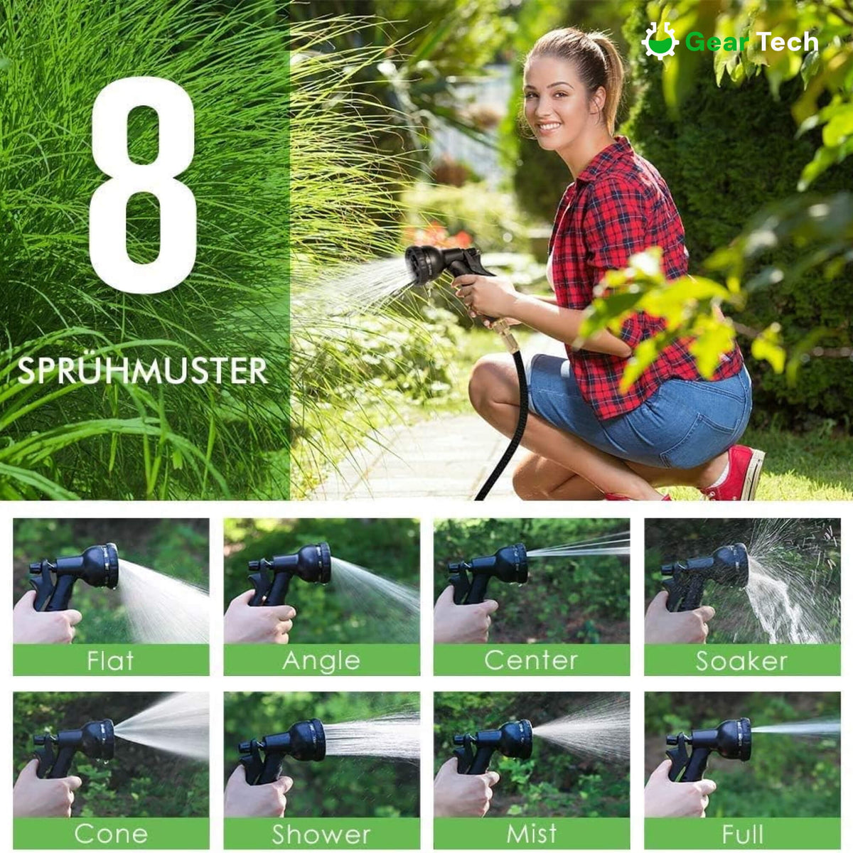 Expandable Garden Hose with 8-Pattern Spray Nozzle Brass Fittings and Storage Hanger - Image 11