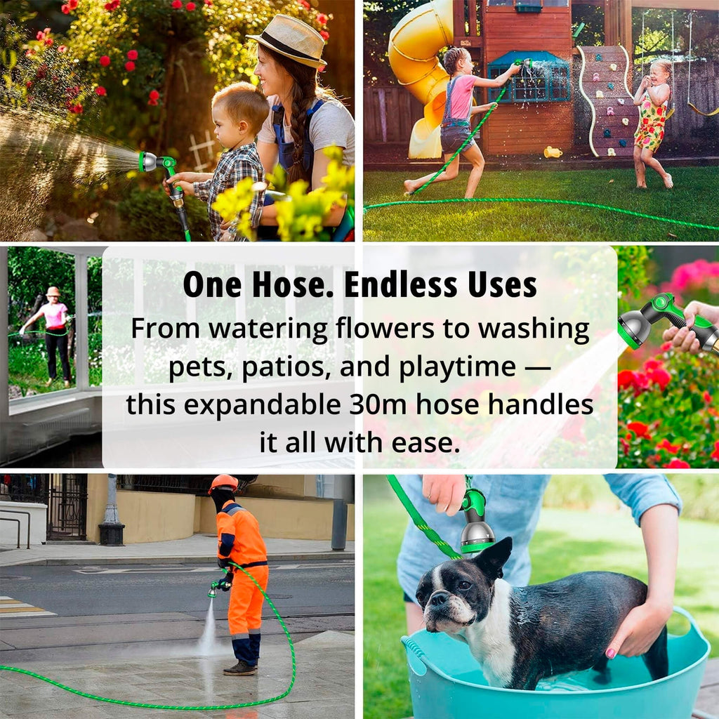 Expandable Garden Hose with 8-Pattern Spray Nozzle Brass Fittings and Storage Hanger - Image 12
