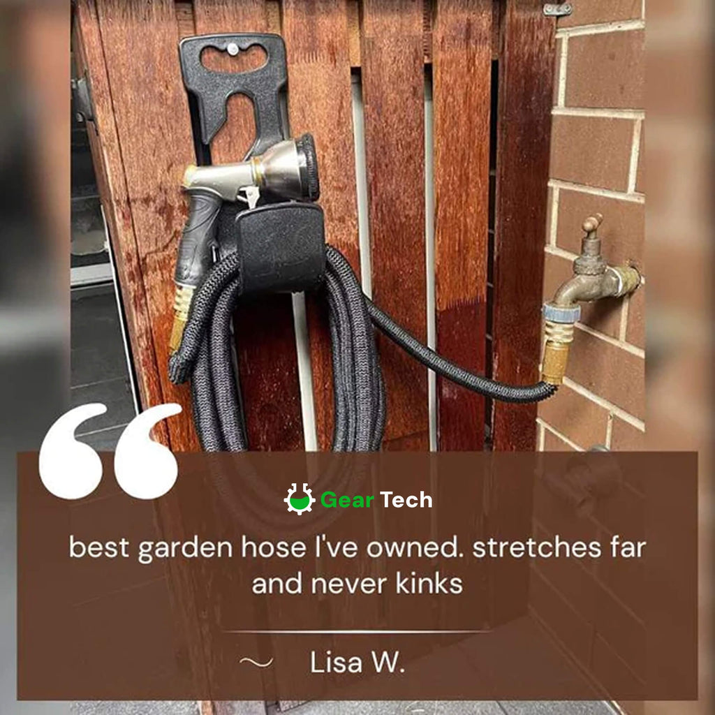 Expandable Garden Hose with 8-Pattern Spray Nozzle Brass Fittings and Storage Hanger - Image 14