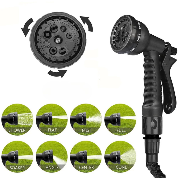 Expandable Garden Hose with 8-Pattern Spray Nozzle Brass Fittings and Storage Hanger - Image 2