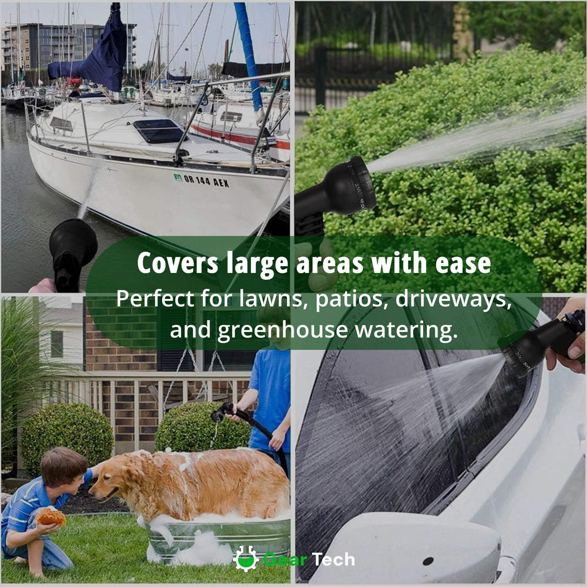 Expandable Garden Hose with 8-Pattern Spray Nozzle Brass Fittings and Storage Hanger - Image 4