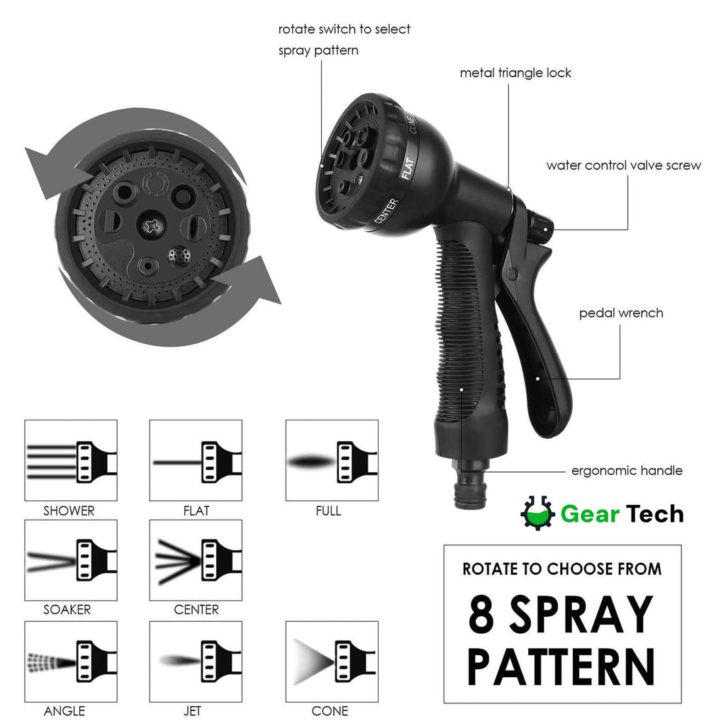 Expandable Garden Hose with 8-Pattern Spray Nozzle Brass Fittings and Storage Hanger - Image 5