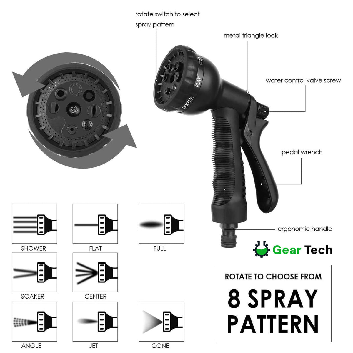 Expandable Garden Hose with 8-Pattern Spray Nozzle Brass Fittings and Storage Hanger - Image 5