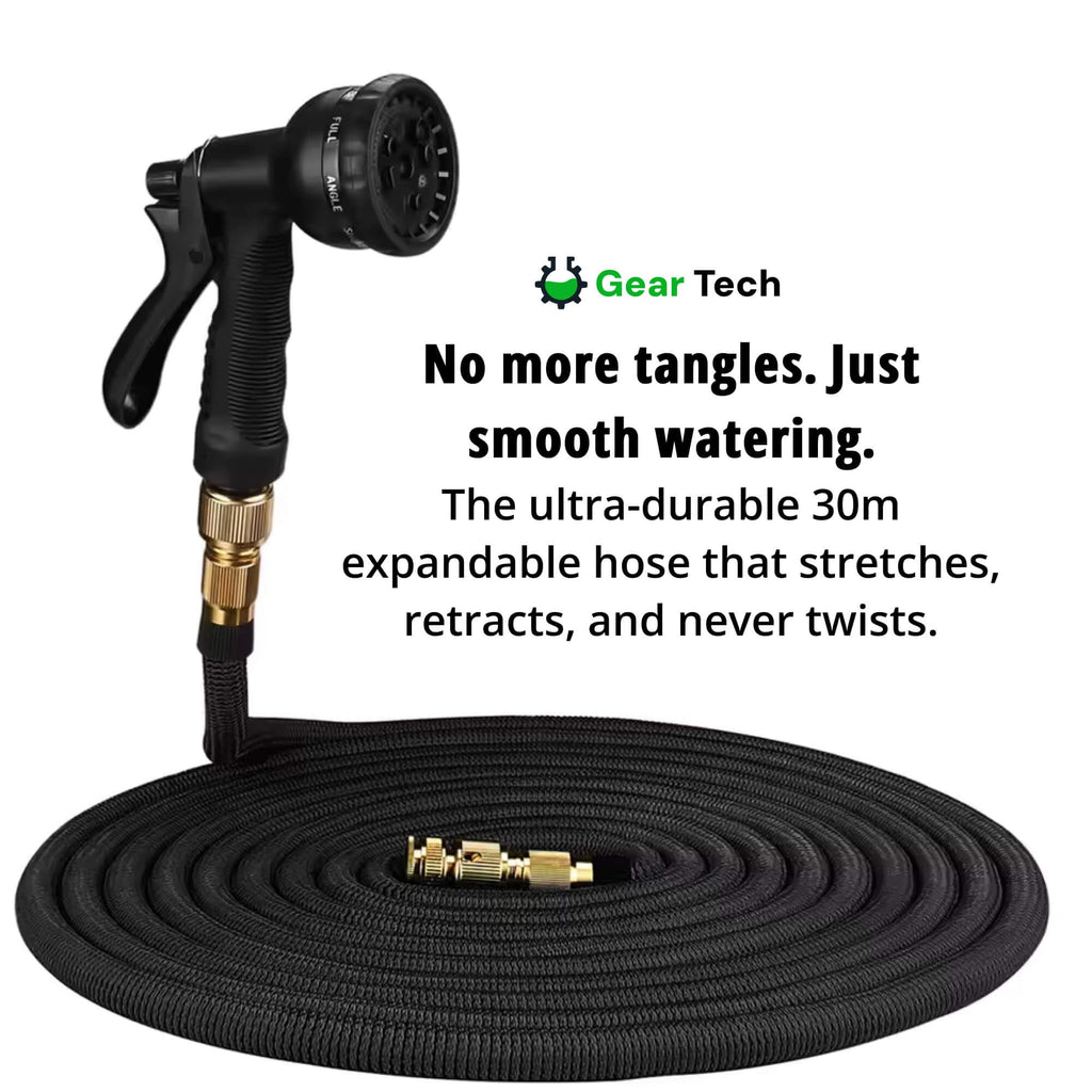 Expandable Garden Hose with 8-Pattern Spray Nozzle Brass Fittings and Storage Hanger - Image 8