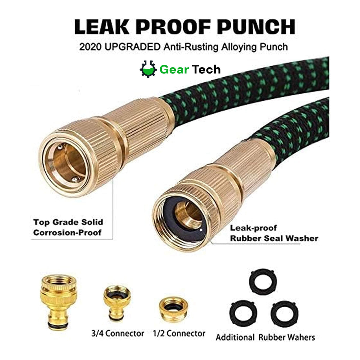 Expandable Garden Hose with 8-Pattern Spray Nozzle Brass Fittings and Storage Hanger - Image 9