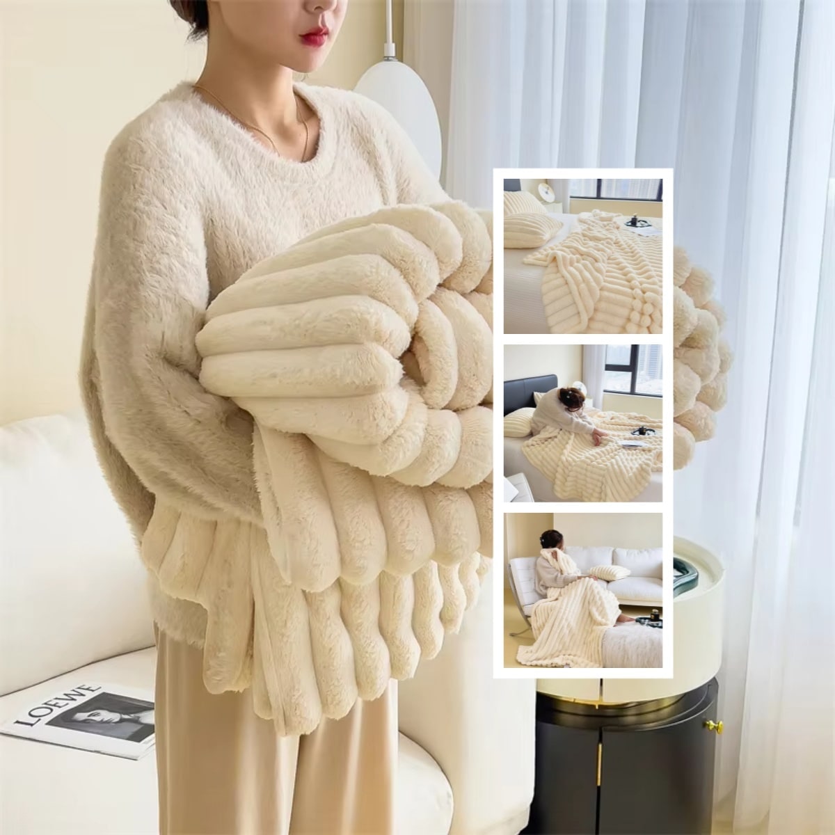 Faux Fur Throw Blanket with Plush Pile and Matching Pillowcase Set - Image 14