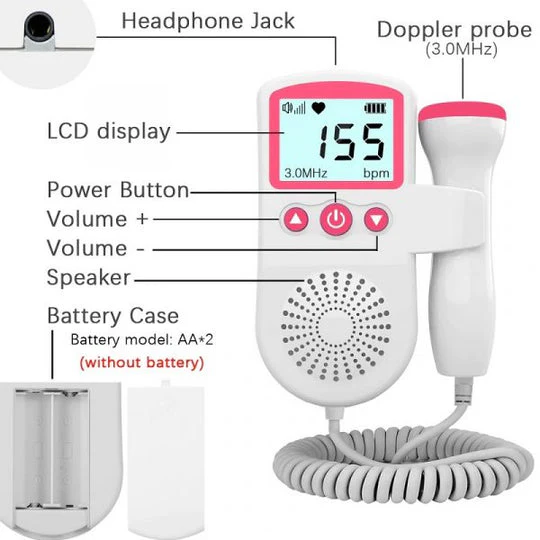 Fetal Doppler with Backlit LCD Display and Handheld Probe for Home Heart Rate Monitoring - Image 6