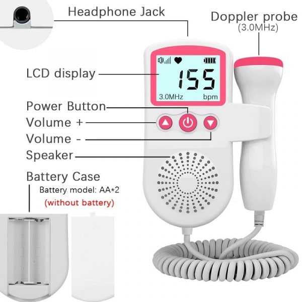 Fetal Heart Rate Monitor Doppler with Lcd Screen and Heartbeat Detection for Pregnancy - Image 7