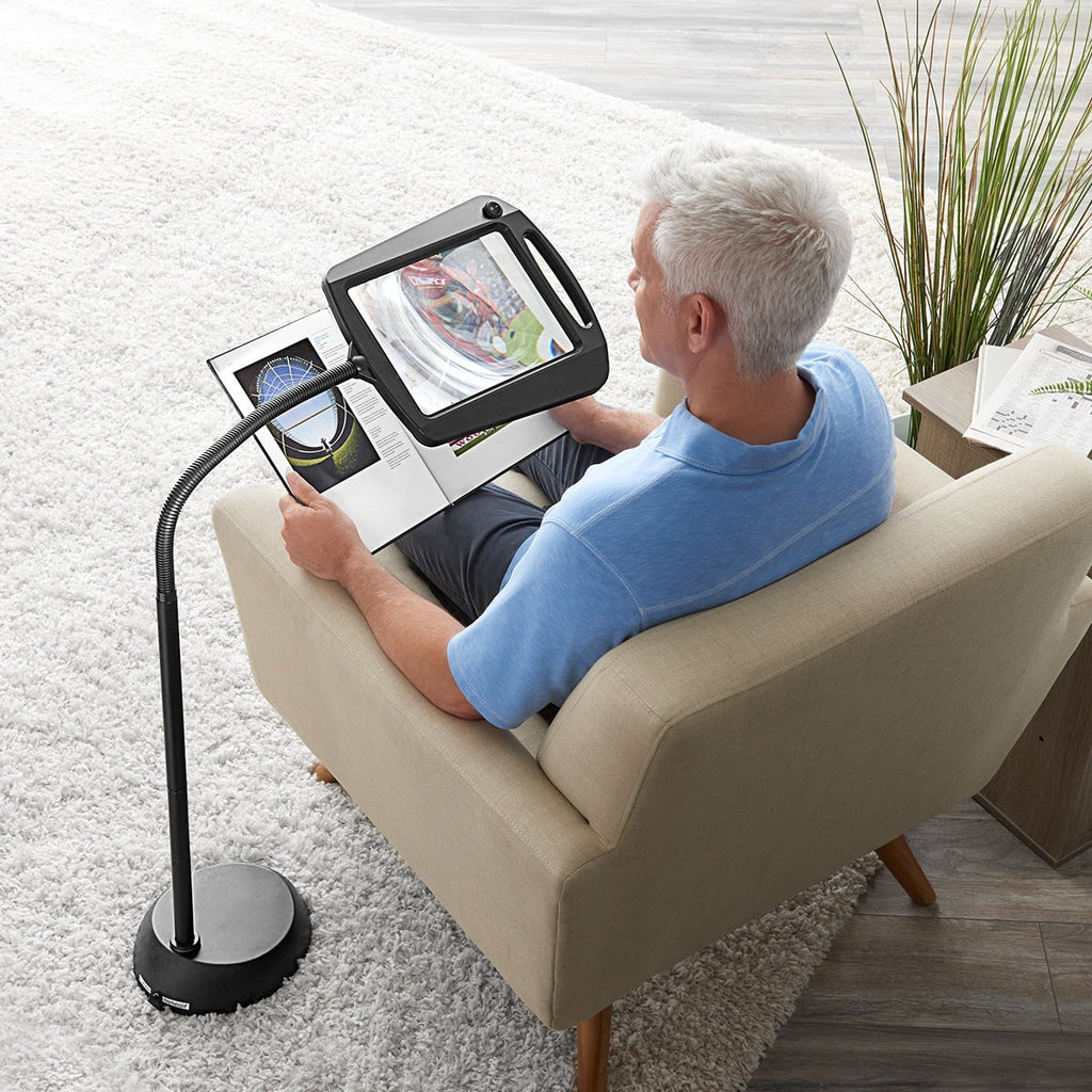Floor Lamp Magnifying Glass with LED Light and Adjustable Gooseneck for Reading - Image 1
