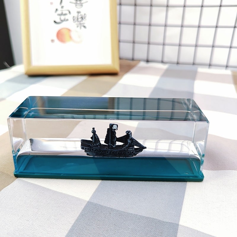 Fluid Drift Bottle Desk Ornament with Floating Ship and LED Light Base - Image 10