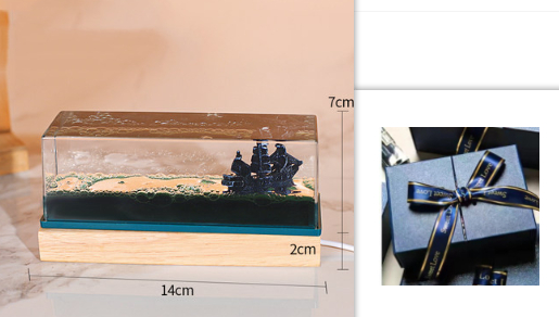 Fluid Drift Bottle Desk Ornament with Floating Ship and LED Light Base - Image 15