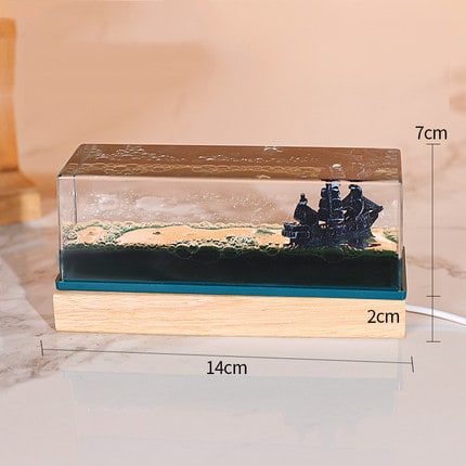 Fluid Drift Bottle Desk Ornament with Floating Ship and LED Light Base - Image 8
