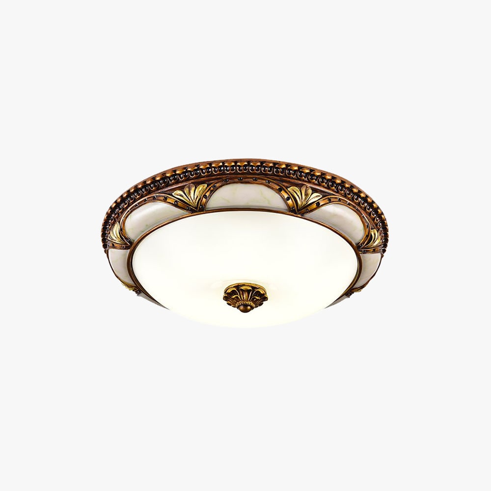 Flush Mount Ceiling Light Fixture with Antique Brass and Frosted Glass Dome - Image 1
