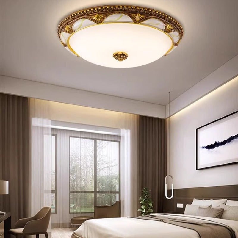 Flush Mount Ceiling Light Fixture with Antique Brass and Frosted Glass Dome - Image 2