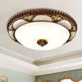 Flush Mount Ceiling Light Fixture with Antique Brass and Frosted Glass Dome - Image 3