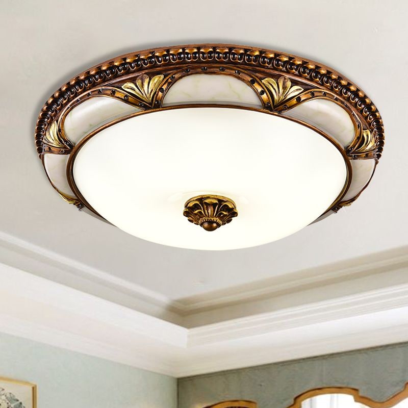 Flush Mount Ceiling Light Fixture with Antique Brass and Frosted Glass Dome - Image 3