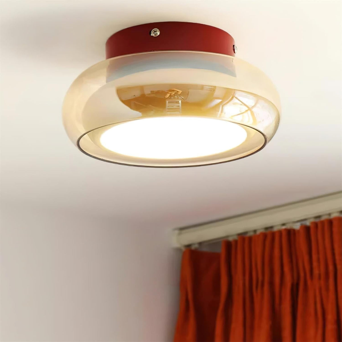 Flush Mount Ceiling Light with Amber Glass Shade Integrated LED - Image 1