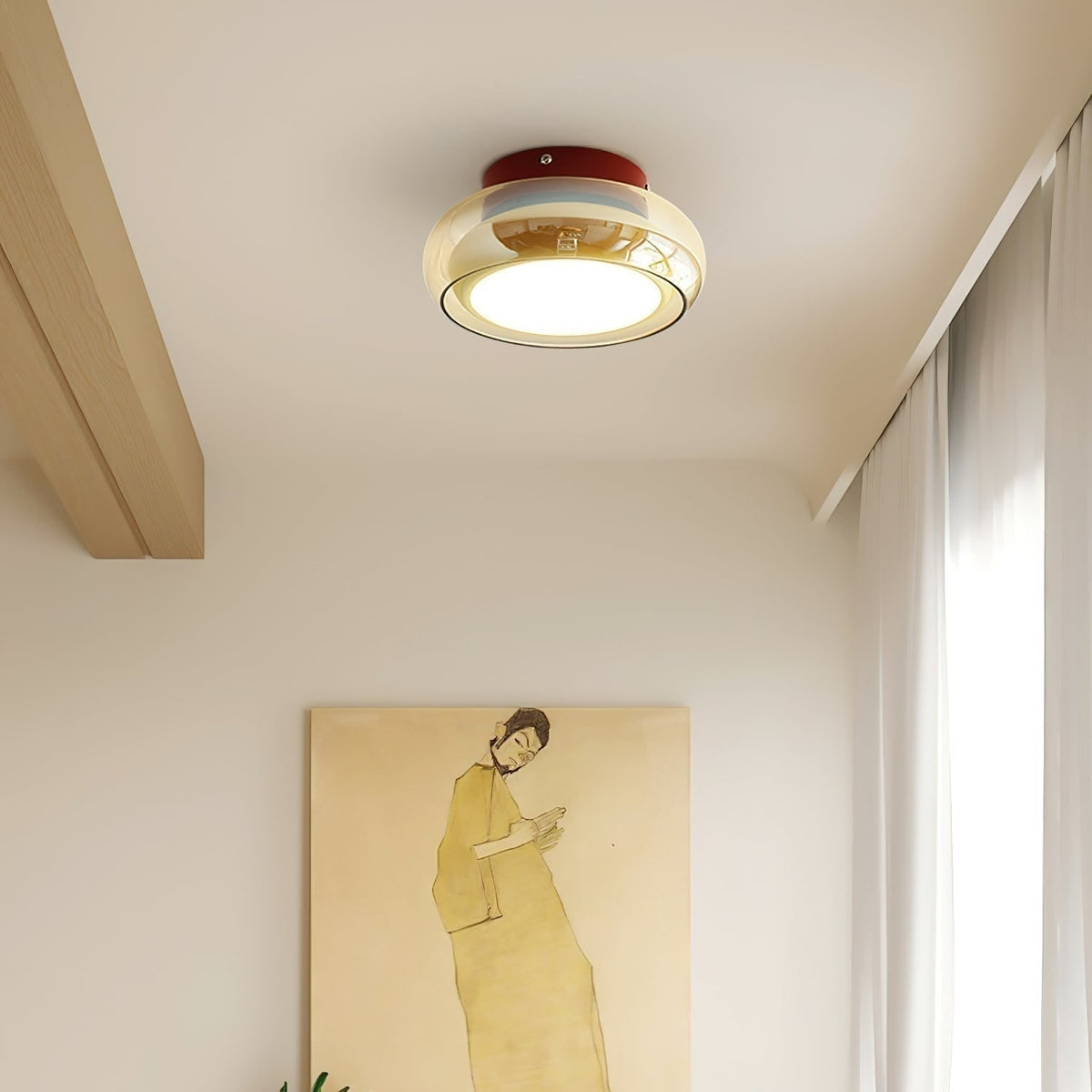 Flush Mount Ceiling Light with Amber Glass Shade Integrated LED - Image 3