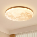 Flush Mount Ceiling Light with Moon Surface Texture and Round Wooden Frame - Image 1